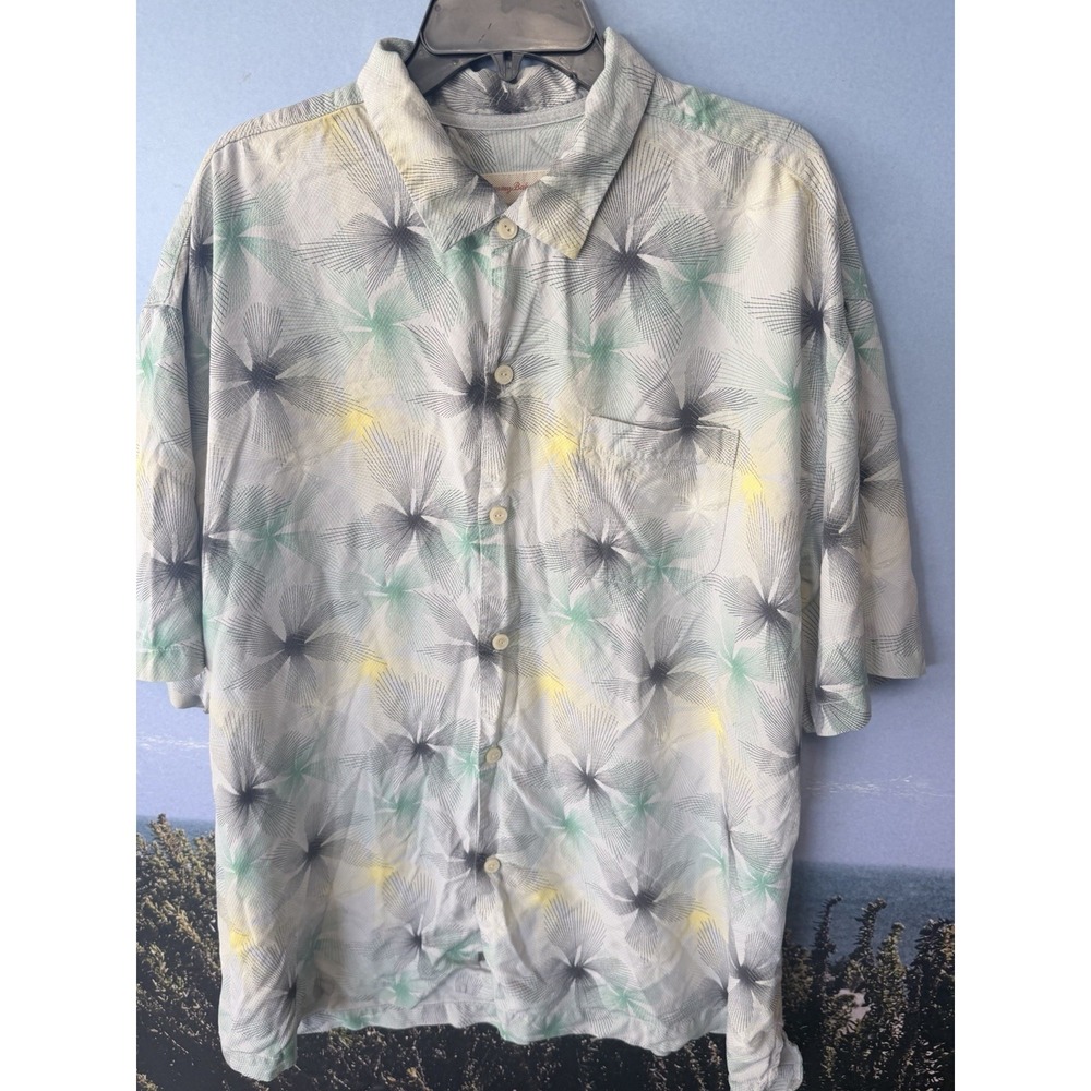 Tommy Bahama Silk Shirt Mens XXL Hawaiian Blue Floral Camp Button‎ Up